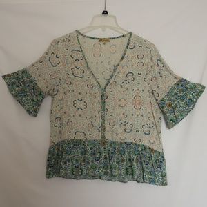 Democracy Boho Short Ruffled Bell Sleeve Top